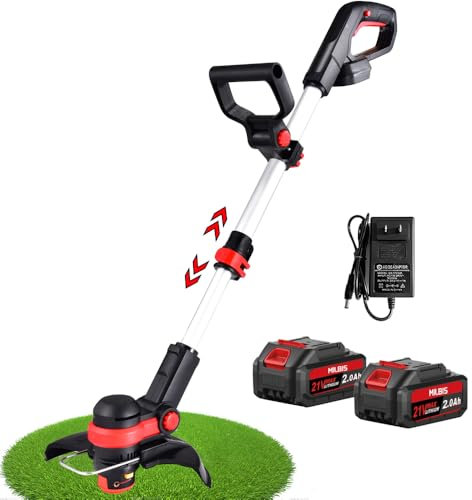 Cordless Strimmer Garden Strimmer Cordless Grass Strimmer Lawn Edger 2 × 21V 2000mAh Battery, Garden Strimmer for Lawn, Bushes, Yard