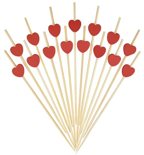 Cocktailspieße Herzen, 100pcs Cocktail Sticks Herz, Cocktail Picks Herz, Holzspieße Fingerfood Herz, Cocktail Deko Herz, Geeignet für Valentinstagspartys, Geburtstagsfeiern und Hochzeiten(Rot)