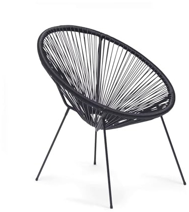 Rebecca Mobili Poltrona Ovale da Esterno, Sedia Relax, Nero, Acciaio PE, Design Vintage, Seduta Effetto Rattan, per Giardino Balcone - Misure HxLxP: 80 x 70 x 76 cm - Art. RE7158