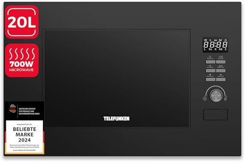 Telefunken Einbaumikrowelle mit Grill | Mikrowelle mit 20 L Garraum | Einbau Mikrowellengerät 60 cm | 8 Auto-Menüs | 700 W | 800 W Grill | 5 Leistungsstufen | mit Drehteller | schwarz | B-MWE-20-G-B