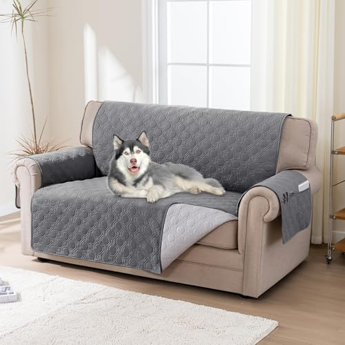 H.Versailtex Sofa Cover 2 Seater 100% Waterproof Sofa Slipcovers Couch Covers Washable Pet Couch Covers Seat Width 120CM (2 Seater, Grey)