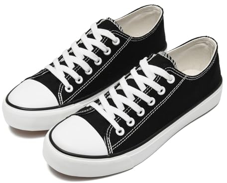 dolphinslides Ladies Canvas Shoes Low Top Trainers for Women Men Classic Lace Up Sneakers Canvas Plimsolls Pumps Casual Tennis Shoes Slip On Lightweight Comfortable Sneakers Black&White 255