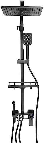 Edelstahl Duschsystem mit Thermostat 73-116cm Höhenverstellbar Duscharmatur mit Temperatur LED-Display Duschset Multifunktionale Duschgarnitur, Duschsäule 3 Strahlarten (Schwarz)