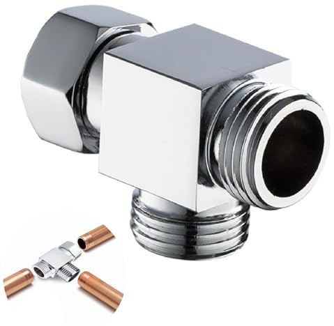 3 Way T Shape Adapter,Shower T Adapter 3 Way Diverter Hose Fitting Tee G1/2 Diverter Valve Brass T Water 3 Device Hole for Shower Arm Mounted