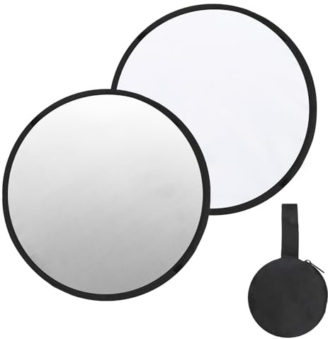 PATIKIL 24/60cm Riflettore Fotografia, 2Pezzi 2 In 1 Riflettore Pieghevole Con Borsa Multi-Disco Diffusore Luce Per Studio Esterno, Argento/Bianco