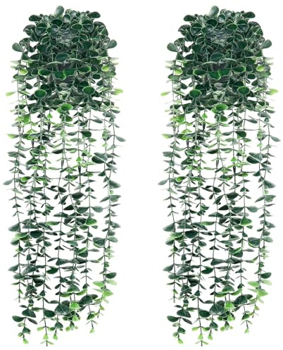 GOEJGSDJ Artificial Hanging Eucalyptus Plants，Fake Plants Eucalyptus Small Decor Faux Hanging Vine Plants Wall Greenery for New Home Decoration，for Floating Shelf Indoor Outdoor Pack of 2