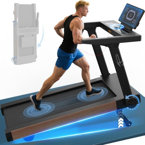 Cowmew Tapis Roulant, Tapis Roulant Pieghevole da 7 CV con Livelli di Inclinazione del 0-20%, 1km/h - 20km/h, Capacità di peso 180KG, Compatibile con App, Sensore di Pulsazioni, con Display LED