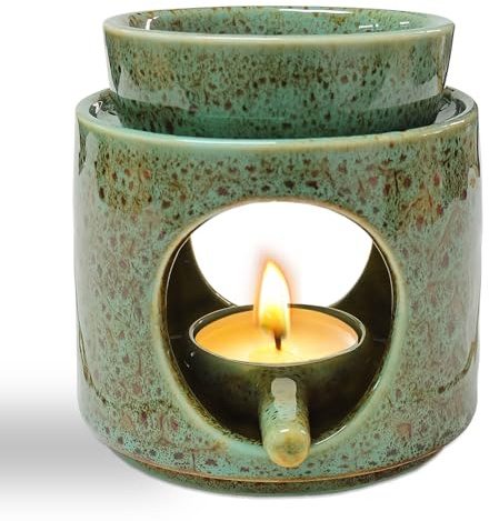 BOUFEIDA Duftlampe aus Keramik mit Teelichthalter, Duftlampe für Ätherische Öle, Duftöl und Duftwachs diffusor, Abnehmbare Schale, Räucherstövchen, für Duftwachs und Duftöl (Tintenfarbe)