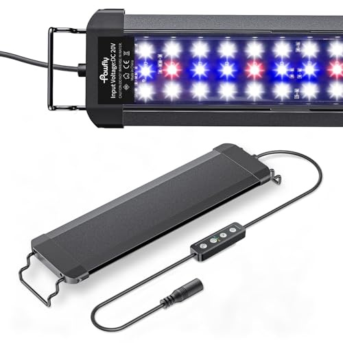 Pawfly Lampe d'aquarium pour bacs de 30 à 45 cm, 11 W lumière pour aquarium, spectre complet, lampe LED extensible avec minuteur, modes jour/nuit & luminosité réglable pour eau douce