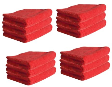 WEKADRIN 12pcs Microfiber Red High Absorption Non Stick Oil Decontamination Dish Cloths for Kitchen Household Use