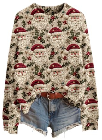 Chanpning Pull Noel Femme Manches Longues Pulls en Tricot Imprimé De Noël Sweater Col Rond Pas Cher Sweatshirt Motif Pull De Noël Moche Femme Ample Elegant Pullover Tops Hiver Chaud Chandail Haut