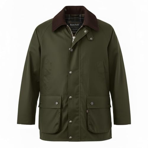 MALQOCHO Men's Cotton Jacket – Olive Green Safari Field Coat with Corduroy Collar – Vintage Style Quilted Barn Jacket (US, Alpha, Medium, Regular, Regular, Olive Green Barn Jacket)