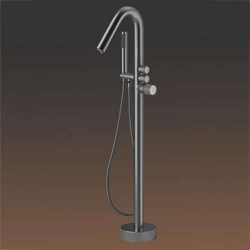 BiaoTeng Grifo de Pie para Bañera Exenta agua Fría y Caliente Grifo de Bañera con Ducha de Mano Latón Gris