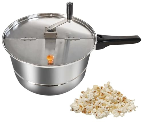 Máquina para hacer palomitas de maíz con agitación manual, estufa de acero inoxidable antiadherente, olla con asa y tapa, decoración del hogar