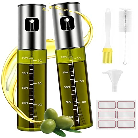 Katzenschlaf Ölsprüher für Speiseöl, 2 Stück UV-Schutz Sprühflasche Öl, Glas mit Etiketten Öl Zerstäuber Küche Ölsprühflasche Heißluftfritteuse, Outdoor-Grillen, Ölspray für Öl & Essig, BPA-frei