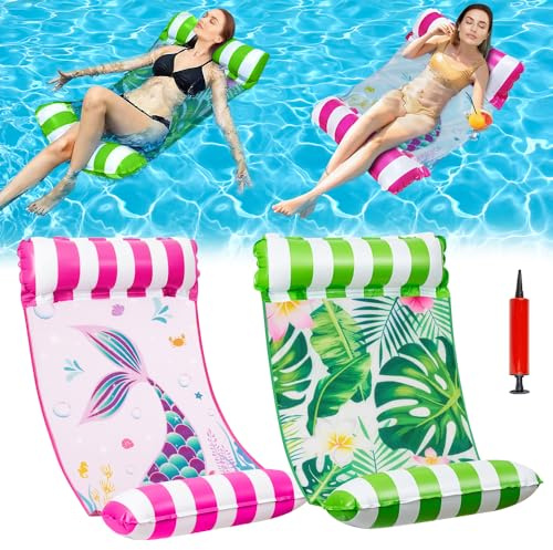RNPKZ 2 Stück Luftmatratze Pool, Aufblasbares Schwimmbett, 4 in 1 Aufblasbare Wasserhängematte mit wasserdichte Handyhülle und Luftpumpe, Wasser Hängematte, Pool Float für Schwimmbad Strand Urlaub