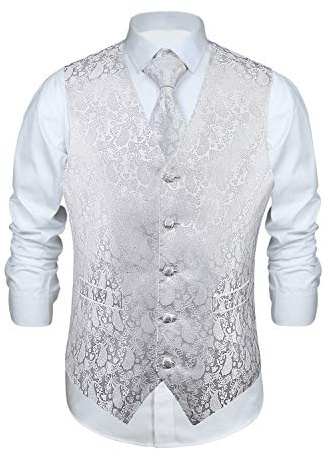 Enlision Anzugweste Herren Hochzeit Paisley Weste und Krawatte Einstecktuch Party Floral Jacquard Anzug Weste Set