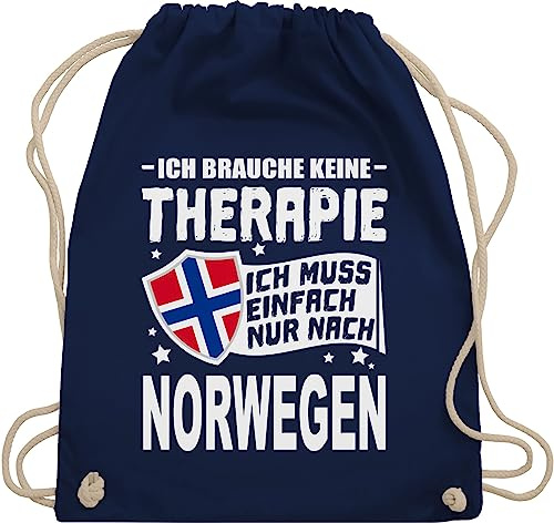 Shirtracer Turnbeutel Rucksack - Länder Fahnen und Flaggen - Ich brauche keine Therapie Ich muss einfach nur nach Norwegen - weiß - Unisize - Navy Blau - country norway stoffbeutel sprüche rucksäcke