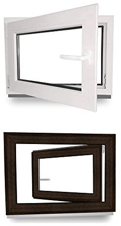 Kellerfenster - Fenster - Dreh- & Kippfunktion - innen weiß/außen Dark Oak - BxH: 60 x 50 cm - 600 x 500 mm - DIN Rechts - 2 fach Verglasung - 60 mm Profil