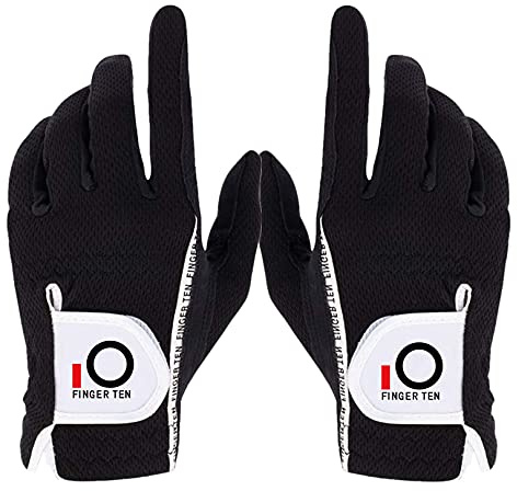 FINGER TEN Golf Gloves Men Rain Grip 1 Pair | Reliable All Weather Wet Grip, Enhanced Swing Control, Lightweight Comfort Wearing, Moisture Sweat Wicking& Breathable