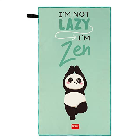 Legami - Asciugamano da palestra in microfibra, con tasca zippata, con elastico, compatto, ad asciugatura rapida, assorbente, leggero, per sport, 45x80 cm, tema Panda, taglia unica