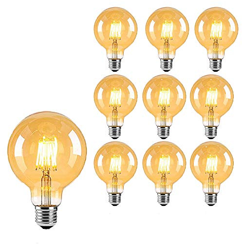 9 Stück Vintage LED Leuchtmittel E27 Globe Glühbirne G80 6 W Warmweiß 2800K entspricht 60 W Halogen Leuchtmittel Glühbirne Glas Bernstein Ideal für Nostalgie und Retro Beleuchtung