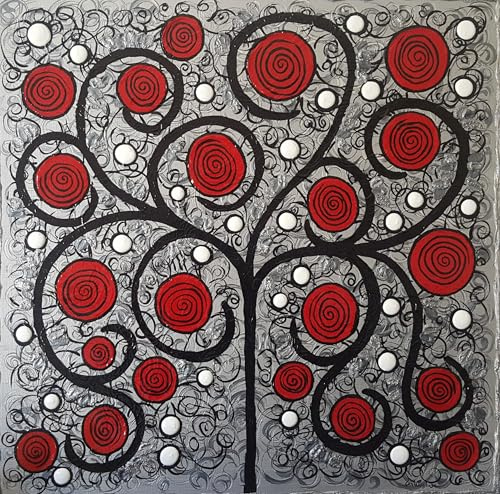 DORON ARTE QUADRO MODERNO ASTRATTO DIPINTO A MANO TELAIO GALLERY BORDI DIPINTI - ALBERO DELLA VITA - 50x50x4 cm -RIF74
