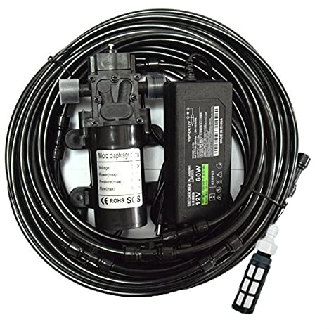 GQQG Nebulizzatore Giardino da Esterno con Pompa, Sistema Irrigazione Giardino con Ugelli Nebulizzatori Sistema di Raffreddamento per Patio, Giardino, Prato Inglese, Fiore, Esterno, Serra