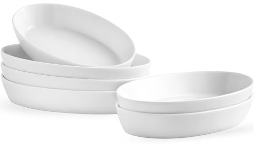 Set di 6 Pirofile da Forno Ovali in Ceramica, 340ML, 19 x 11,4 x 3,6cm, Ciotole in Porcellana per Creme Brûlée, Piatti da Forno per Lasagne Torta Casseruola Tapas