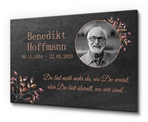 CHRISCK design Grabschmuck mit UV-Druck für Menschen | Grabstein für Menschen mit schönen Motiven | Schiefertafel für den Außenbereich - Innenbereich