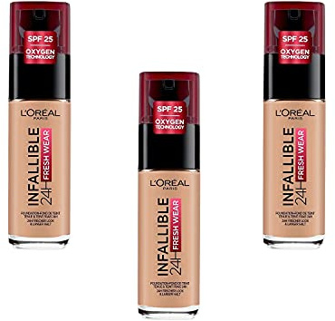 L'Oréal Paris Grundierung Infaillible 24H Fresh Wear Make-up 235 Honey, 3er Pack (3 x 30 ml)