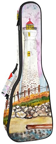 Ukulele väska akvarell fyr ukulele fodral för Sopran Tenor konsert 23 tum 10 mm tjock mjuk vadderad justerbara remmar spelväska