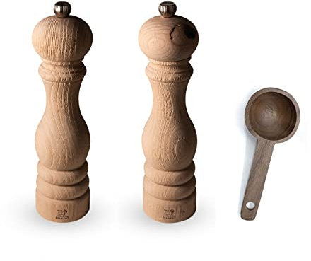 Peugeot Paris Nature 9 inch Salt & Pepper Mills Gift Set - With Wooden Spice Scoop