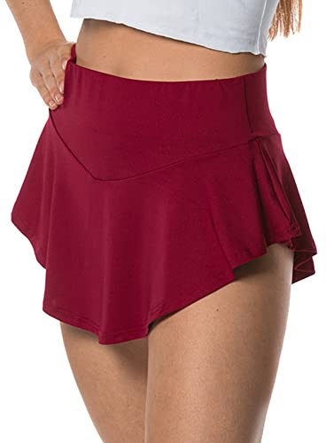 Minikjol – sexig kort upp och ner minikjol med innertrosa, Bordeaux, L
