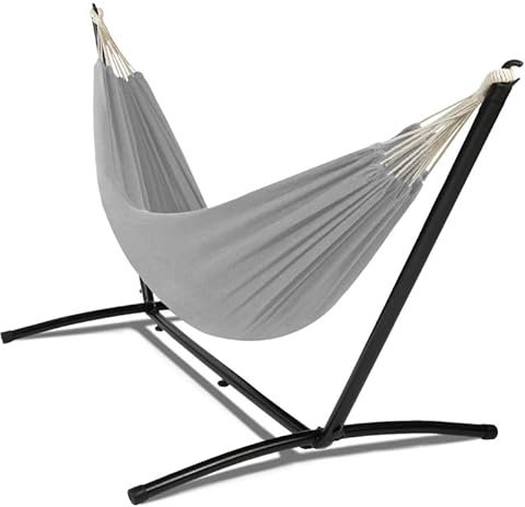 IDMarket - Hamac avec Support métal et Toile Gris Clair