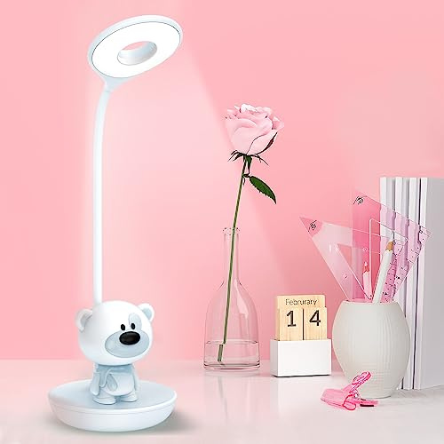 MARZIUS LED-Leselampe, niedliches Bären-Design, dimmbar, mit 5 Helligkeitsstufen, für Jungen, Mädchen, Kinder, Teenager (blau)