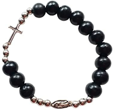 Braccialetto con rosario con croce cattolica, vintage, elastico, con catena di perline, per battesimo, rosario, braccialetto da polso per uomo e donna, gioiello regalo