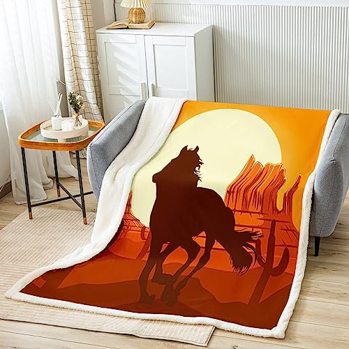Loussiesd Western Dekor Kuscheldecke Wild West Cowboy Wohndecke für Kinder Erwachsene Pferd Decke 130x150cm Grunge Design Flanell Fleecedecke Retro Cowboy Stil Zimmer Dekor für Couch