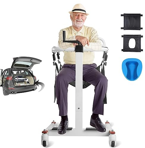 Grua Traslado Enfermos, Silla de Transporte de Acero, Silla de Inodoro Portátil con Elevador de Automóviles, Ayuda de Transferencia de Pacientes para Personas Mayores Discapacitadas Multifuncionales