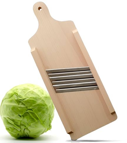 OSTENTO Krauthobel | Mandoline Gemüsehobel Holz - Kohlhobel Kohlreibe Kohlschneider Krautschneider Gemüseschneider Sauerkrauthobel Gurkenhobel Kartoffelhobel - Made in EU (3 Klingen)