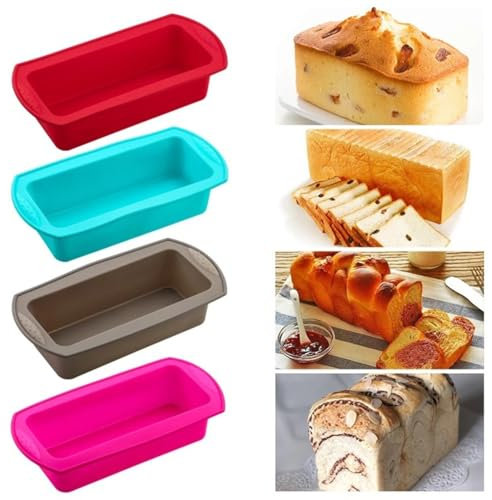 TINGJUNN 4 stampi in silicone per pane toast, rettangolari, stampi da forno in silicone antiaderente per cuocere pane fatto in casa, pagnotte e polpettone