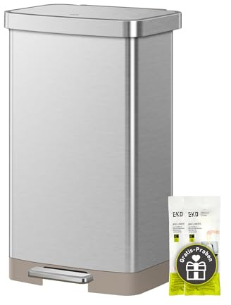 EKO Hudson Matte Stainless 75 Liter/20 Gallon Step Trash Can with Rear Trash Bag Storage Compartment