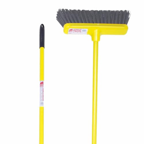 Red Gorilla Broom in Yellow Long Handled Sweeping Brush Soft Bristles Compact 30cm Head Lightweight and Durable (Full Broom 1.5m)