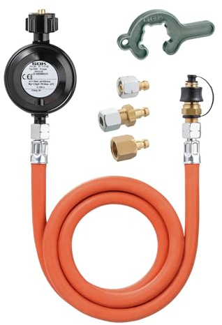 GOK Regler-Schlauch-Set EN61-DS 1,5 kg/h 50 mbar mit KLFxSKUx1500, 3 Stecknippeln und Mini-Tool - Effiziente Gasregulierung für sicheres Grillen und mehr!
