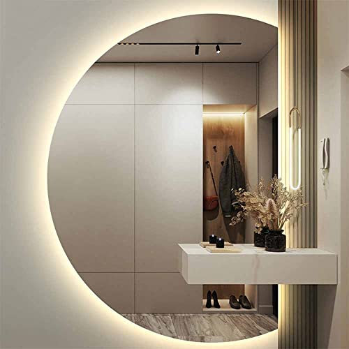 GLFNB Specchio cosmetico a LED a Parete Specchio da Bagno antiappannamento Specchio a Mezzaluna retroilluminato per Parete del Bagno Specchio da toeletta dimmerabile in 3 Colori per Ingresso con i