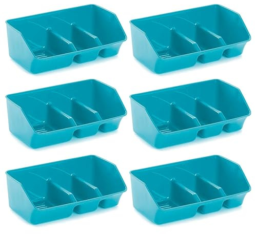 Acan Tradineur - Pack de 6 Estropajeros con 3 Compartimentos - Fabricado en Plástico - Organizador de fragadero - Soporte para bayetas, cepillos y estropajos - Color Turquesa.