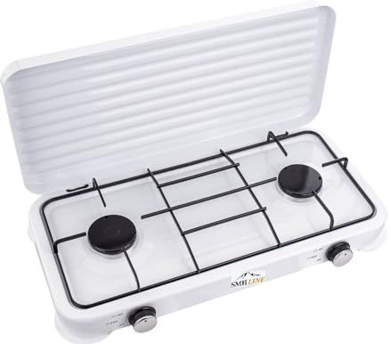 SMH LINE® Réchaud à gaz de camping à 2 lumières, 50 mbar, gaz propane, 4,4 kW, plaque de cuisson camping, bouteille à gaz, cuisinière extérieure, XL (sans tuyau ni régulateur)