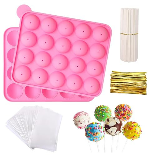 Cake Pop Maker Kit, Lollipop Chocolate Making Kit Including 20-Hole Silicone Mold, 15-Hole Display Stand and Measuring Cup, etc, Great for Making Cake Pop and Chocolate