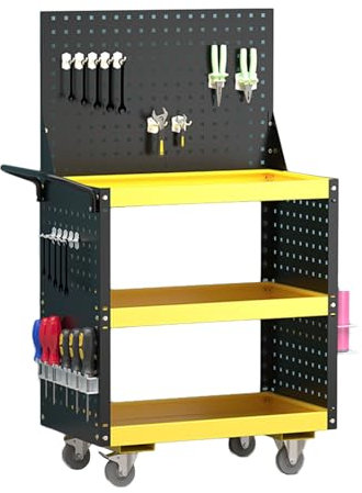 YCOVSFP Werkzeugwagen Mit 3 Ebenen Und Rädern, Haken Mit Lochwand, Werkzeugaufbewahrungs-Organizer for Zuhause, Garage, Lager, Werkstatt, Reparaturwerkstatt