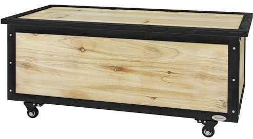 Outsunny Gartenbox 121L Auflagenbox mit Rollen Wetterbeständige Natur | Holz Aufbewahrungsbox, Aufbewahrungskiste, für Terrasse, Balkon